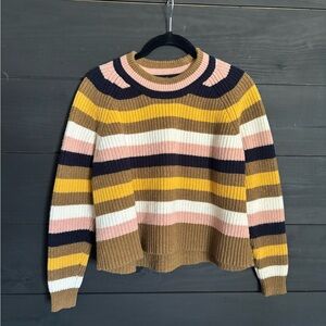 Madewell Striped Crewneck Sweater XXS/XS Pink Tan/Brown White